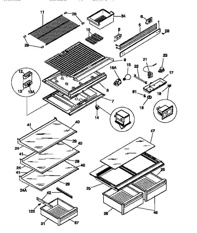 SHELVES / CONTROLS Diagram and Parts List for MRT18NNCD1  Frigidaire Refrigerator