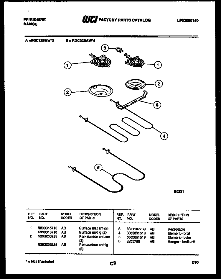 BROILER PARTS Diagram and Parts List for RGC32BAH3  Frigidaire Range