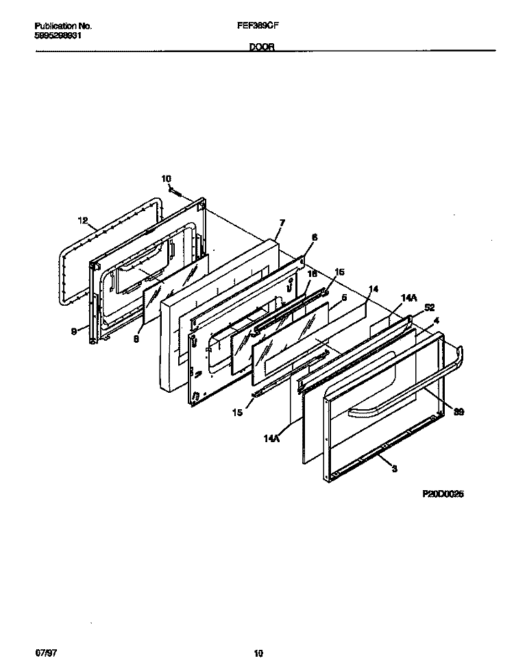 DOOR Diagram and Parts List for FEF389CFBB  Frigidaire Range