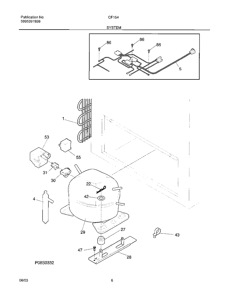 SYSTEM Diagram and Parts List for CF154  Frigidaire Freezer
