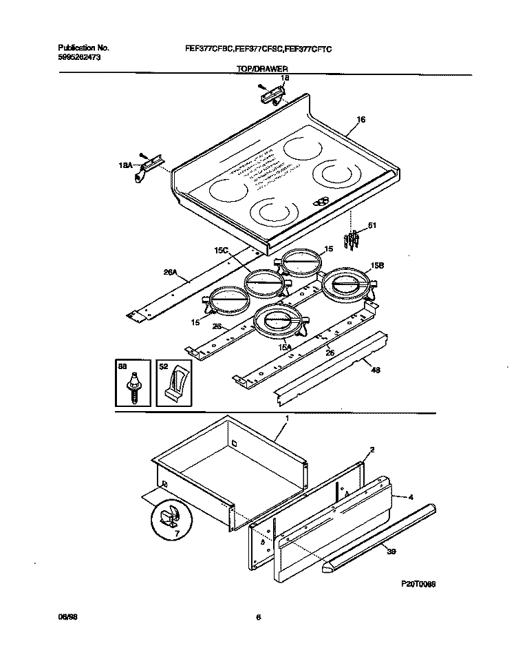 TOP / DRAWER Diagram and Parts List for FEF377CFBC  Frigidaire Range