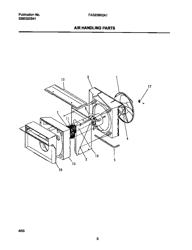AIR HANDLING PARTS Diagram and Parts List for FAS226H2A1  Frigidaire Air Conditioner