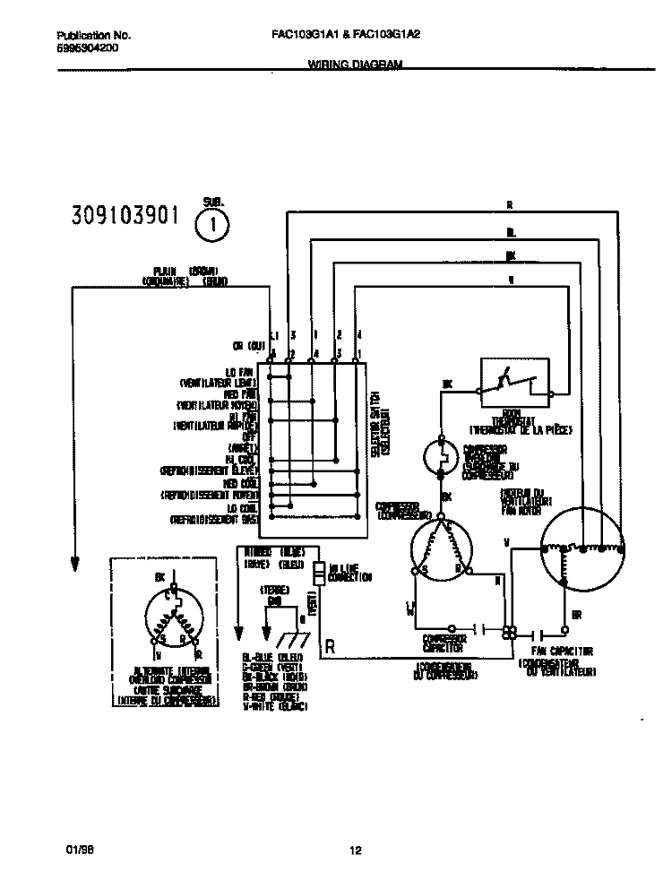 WIRING DIAGRAM Diagram and Parts List for FAC103G1A1  Frigidaire Air Conditioner