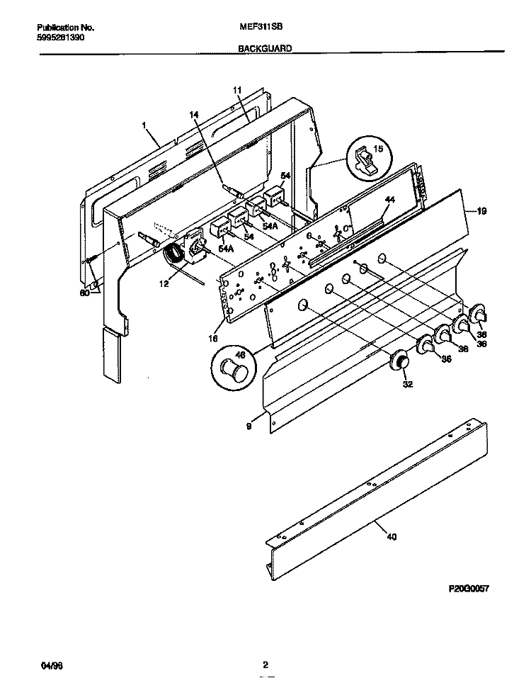 BACKGUARD Diagram and Parts List for MEF305PBWD  Frigidaire Range
