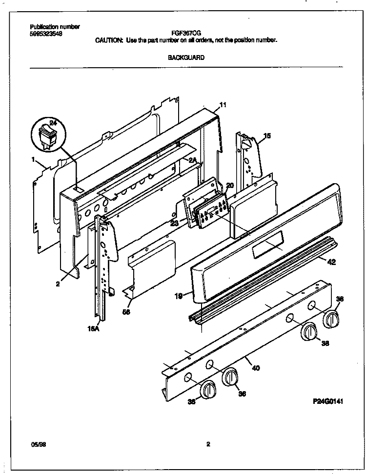 BACKGUARD Diagram and Parts List for FGF367CGTD  Frigidaire Range