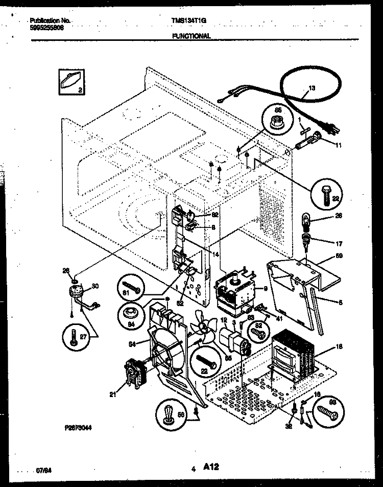 FUNCTIONAL PARTS Diagram and Parts List for TMS134T1G  Tappan Microwave