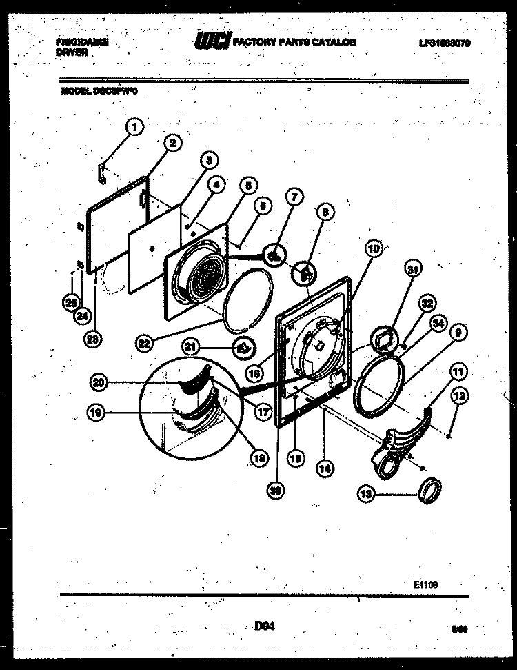 DOOR PARTS Diagram and Parts List for DGCSFW0  Frigidaire Dryer