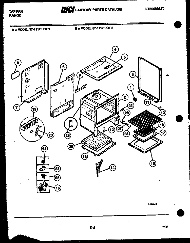 BODY PARTS Diagram and Parts List for 37-1117-66-01  Tappan Range