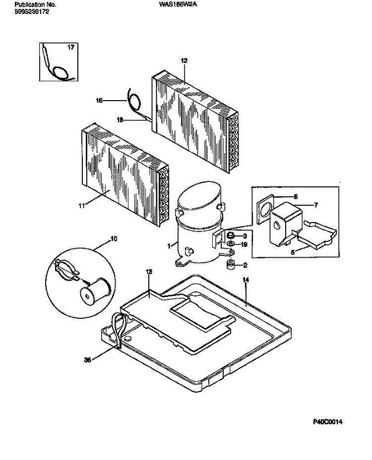 COMPRESSOR Diagram and Parts List for WAS186W2A2  Frigidaire Air Conditioner