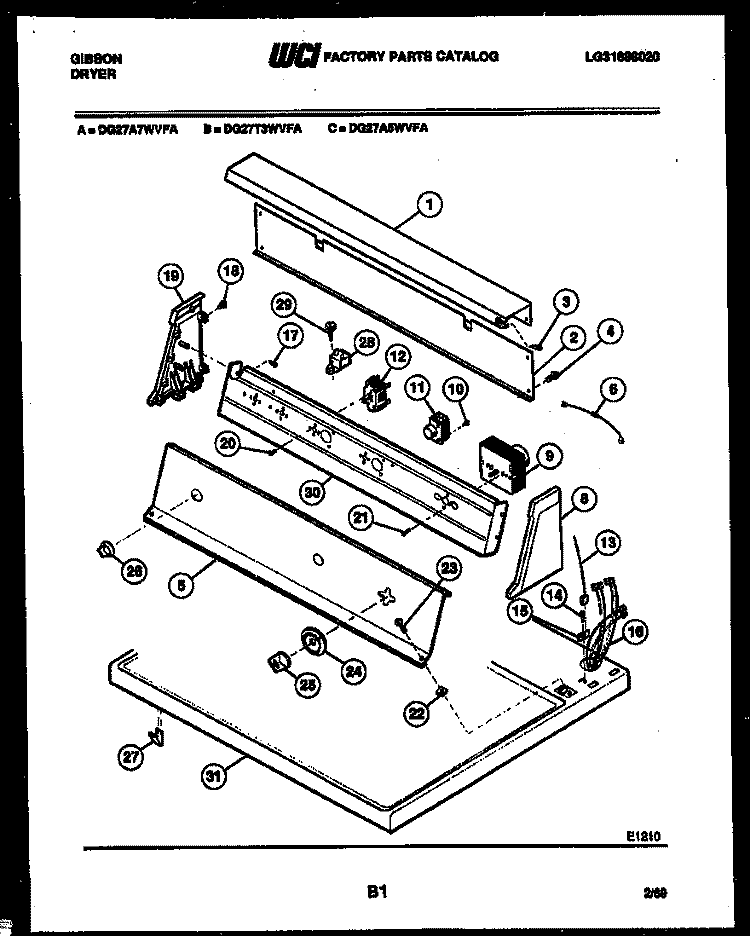 CONSOLE AND CONTROL PARTS Diagram and Parts List for DG27A7WVFA  Gibson Dryer