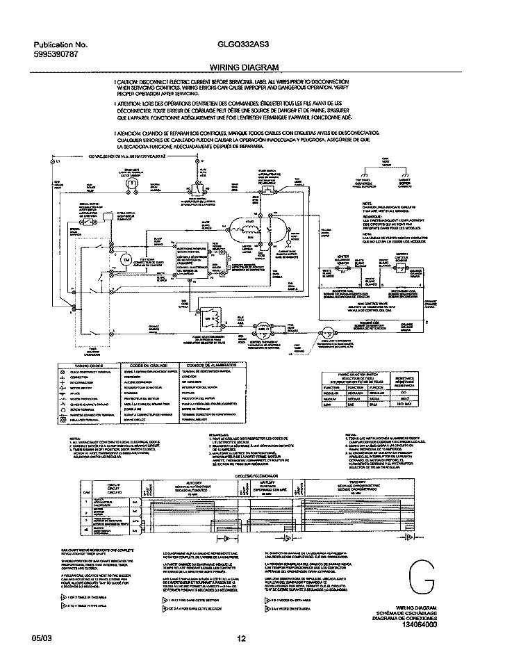 WIRING DIAGRAM Diagram and Parts List for GLGQ332AS3  Frigidaire Dryer