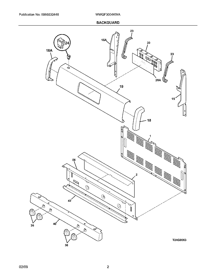BACKGUARD Diagram and Parts List for WWGF3004KWA  Westinghouse Range