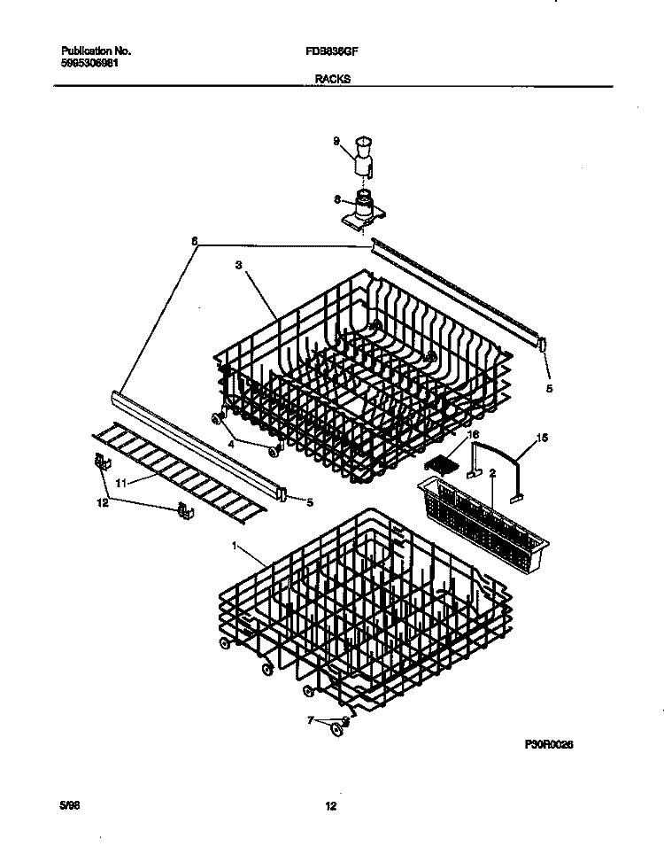 RACK Diagram and Parts List for FDB836GFB4  Frigidaire Dishwasher