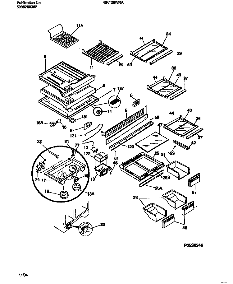 SHELVES, CONTROLS, DIVIDER, MULLION Diagram and Parts List for GRT26WRAD2  Gibson Refrigerator