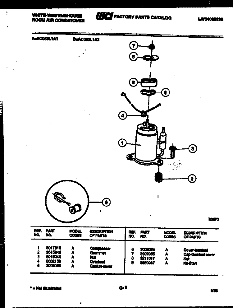 COMPRESSOR PARTS Diagram and Parts List for AC083L1A1  Frigidaire Air Conditioner