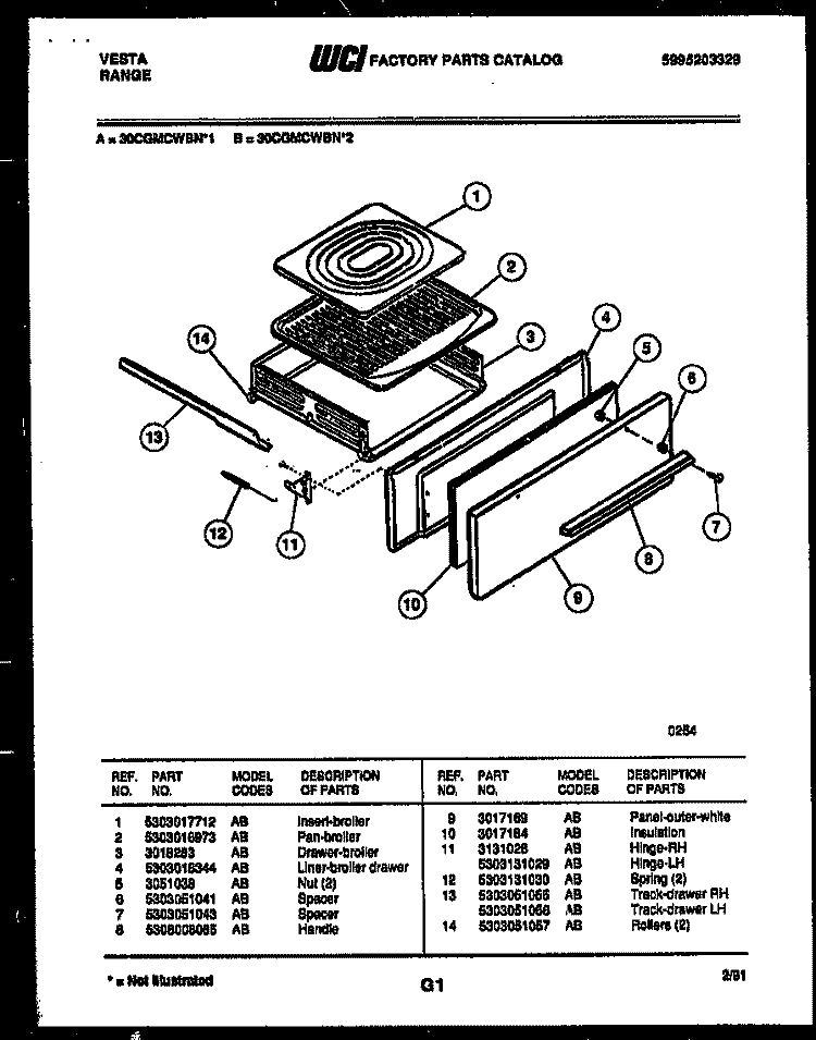 BROILER DRAWER PARTS Diagram and Parts List for 30CGMCWBN2  Tappan Range