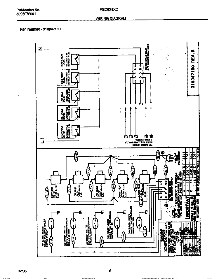 WIRING DIAGRAM Diagram and Parts List for FGC6X9XCBA  Frigidaire Cooktop