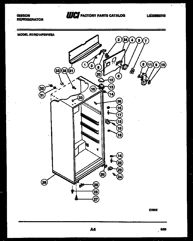 CABINET PARTS Diagram and Parts List for RD14F2WW2A  Gibson Refrigerator