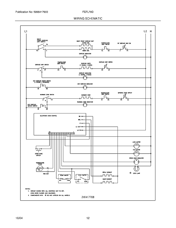WIRING SCHEMATIC Diagram and Parts List for FEFL79DCA  Frigidaire Range