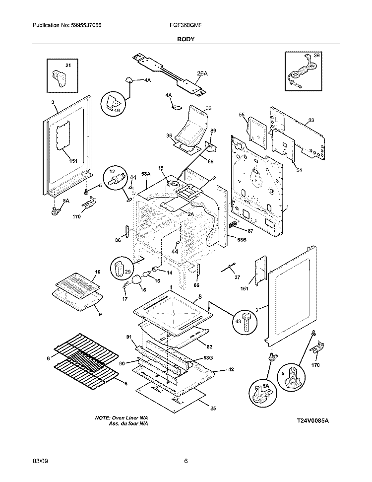 BODY Diagram and Parts List for FGF368GMF  Frigidaire Range