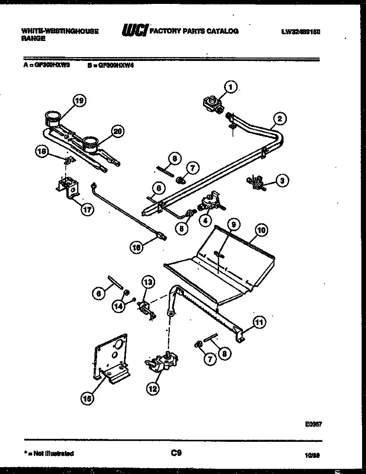 BURNER, MANIFOLD AND GAS CONTROL Diagram and Parts List for GF300HXW3  Frigidaire Range