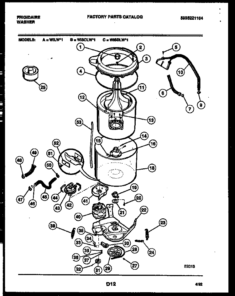 TUB DETAIL Diagram and Parts List for WISCLW1  Frigidaire Washer