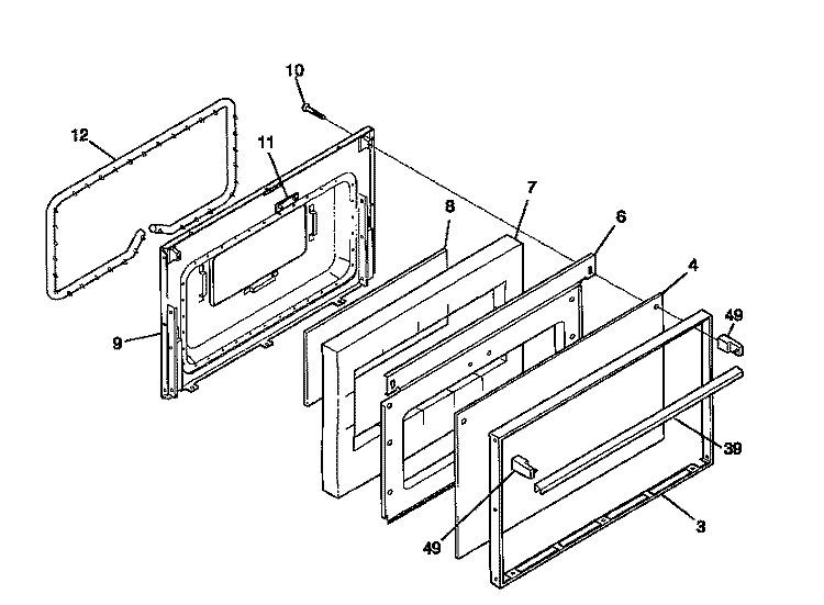 DOOR Diagram and Parts List for WGF325BADB  Frigidaire Range