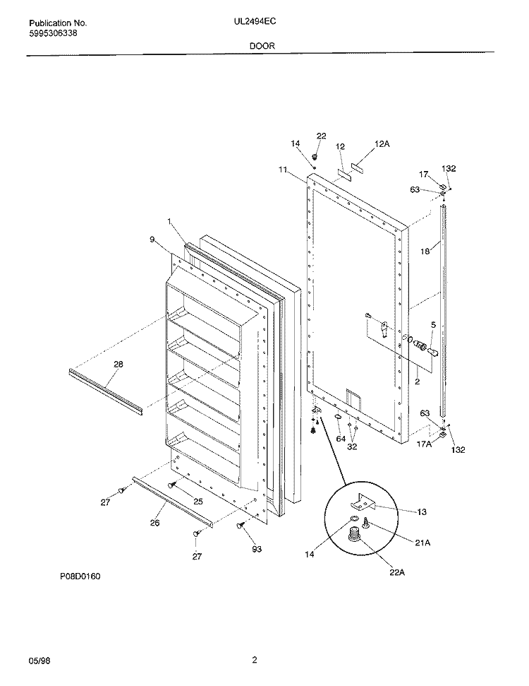 DOOR Diagram and Parts List for UL2494ECW8  Frigidaire Freezer