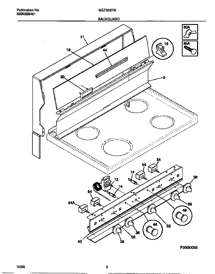 BACKGUARD Diagram and Parts List for MEF302PBWH  Frigidaire Range