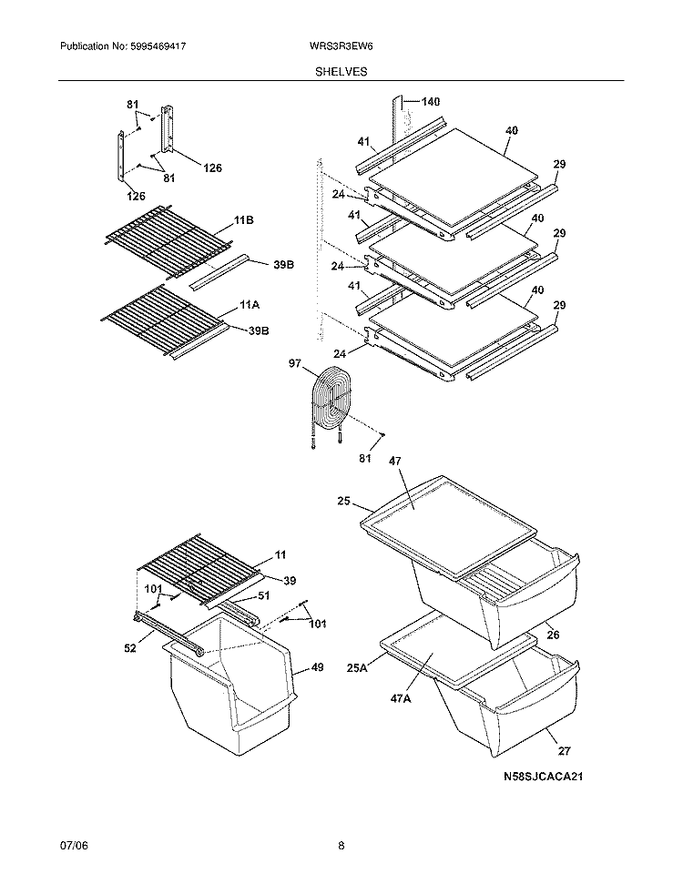 SHELVES Diagram and Parts List for WRS3R3EW6  Westinghouse Refrigerator