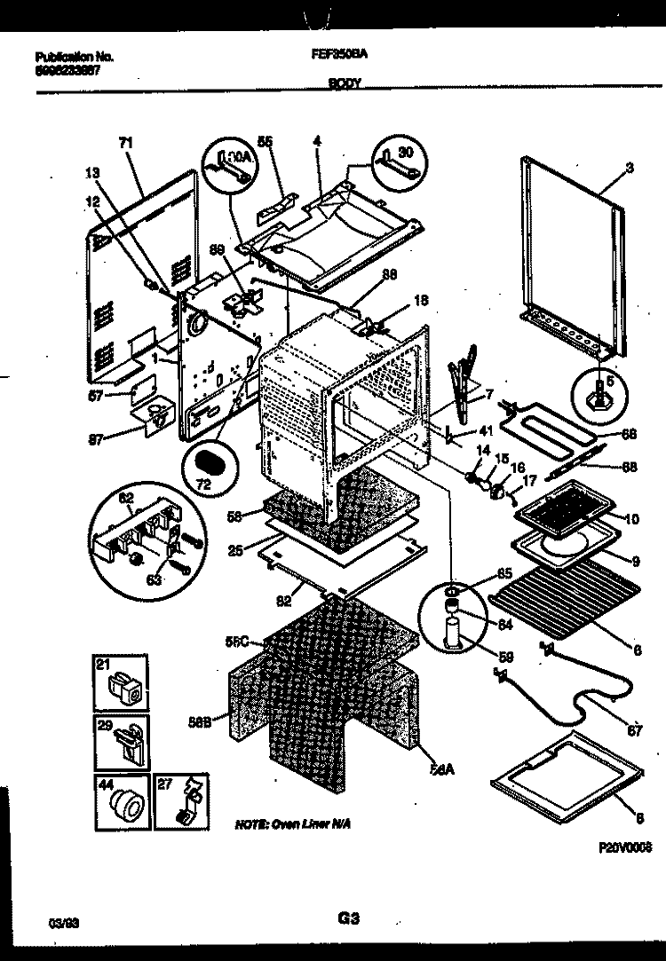 BODY PARTS Diagram and Parts List for FEF350BAWA  Frigidaire Range