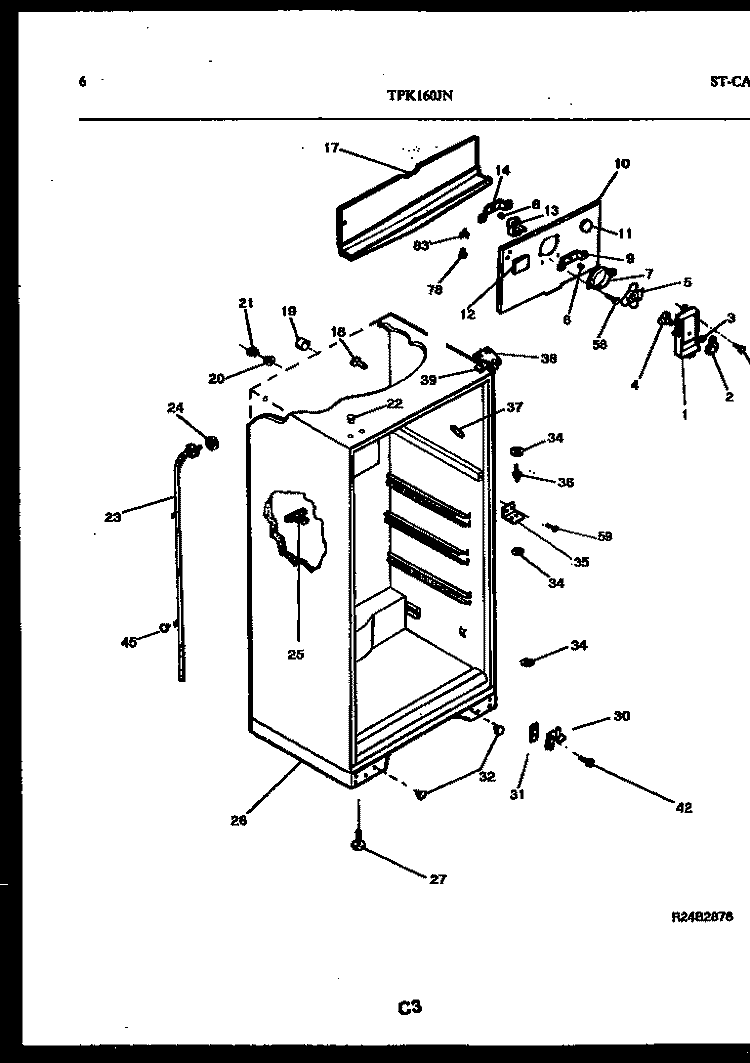 CABINET PARTS Diagram and Parts List for TPK160JN3W  Kelvinator Refrigerator