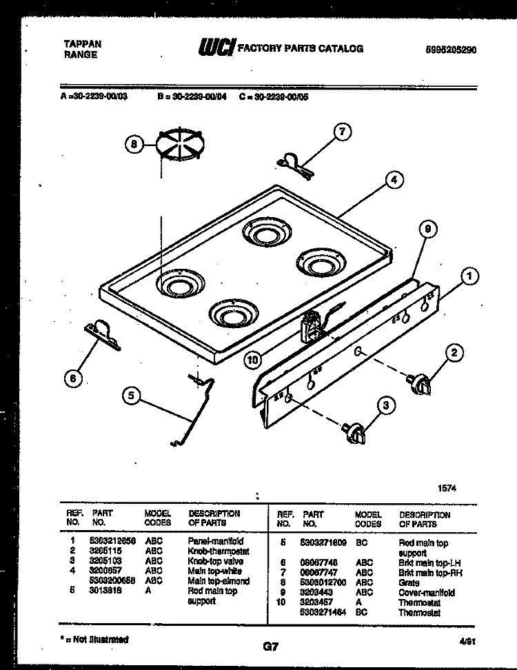 COOKTOP PARTS Diagram and Parts List for 30-2239-00-03  Tappan Range