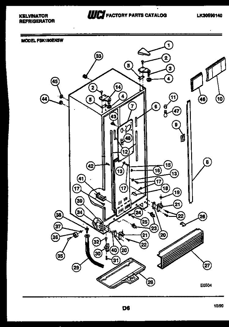 CABINET PARTS Diagram and Parts List for FSK190EN3D  Kelvinator Refrigerator