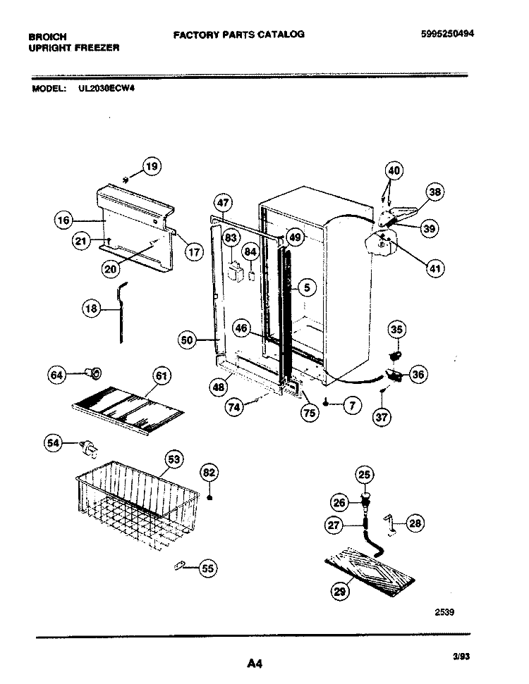 CABINET Diagram and Parts List for UL2030ECW4  Electrolux Freezer