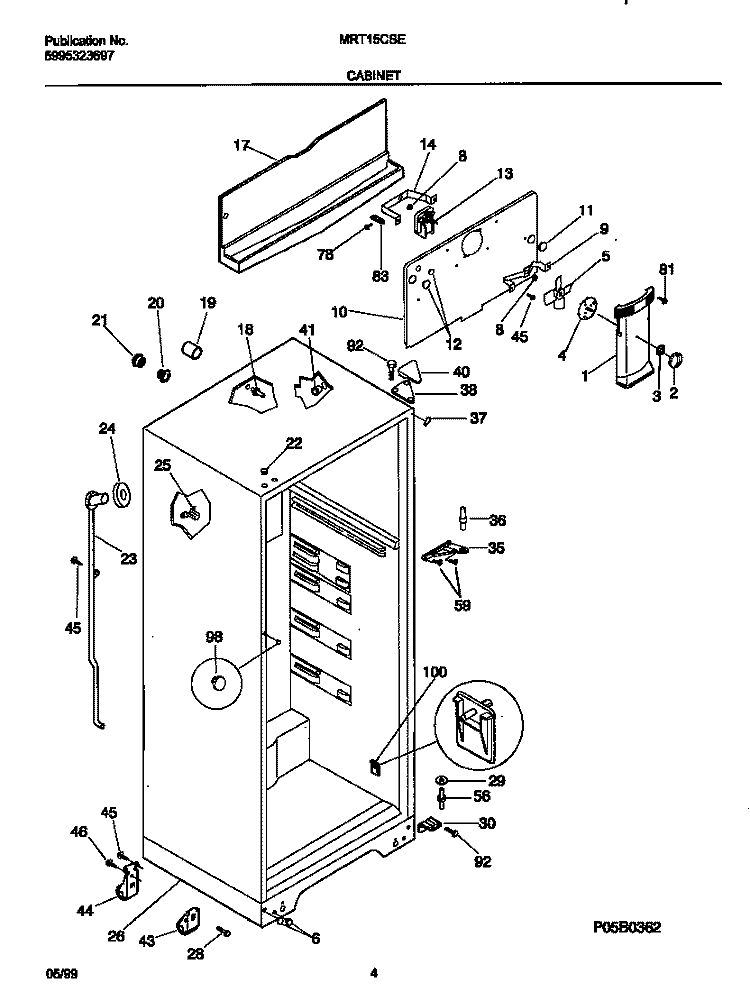 CABINET Diagram and Parts List for MRT15CSEWC  Frigidaire Refrigerator