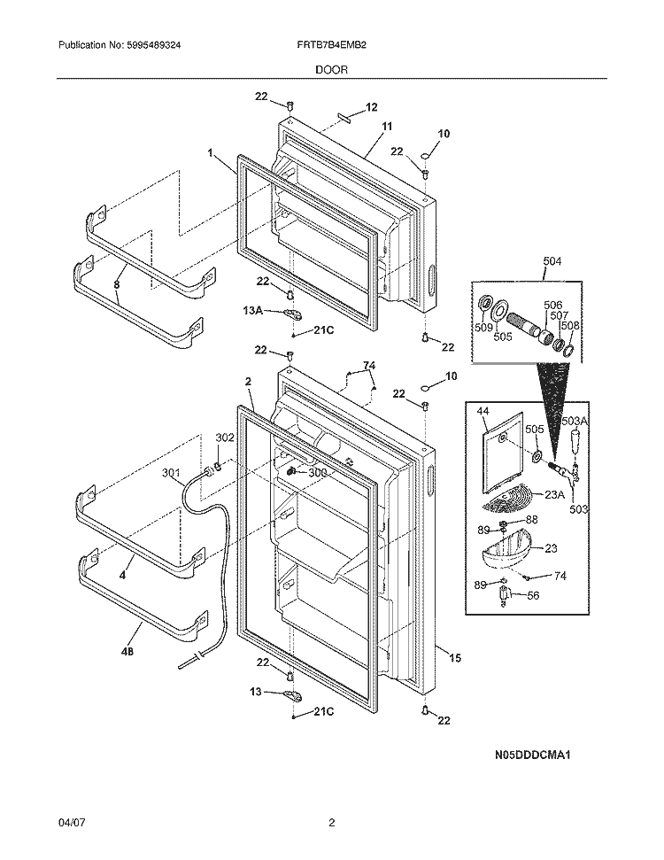 DOOR Diagram and Parts List for FRTB7B4EMB2  Frigidaire Refrigerator