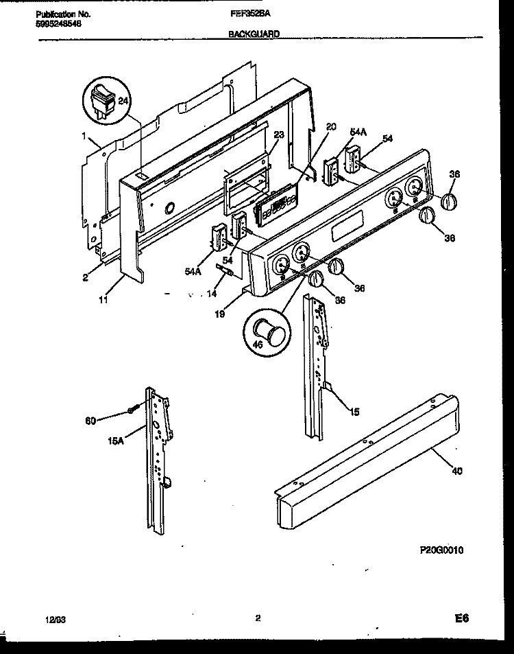 BACKGUARD Diagram and Parts List for FEF352BADB  Frigidaire Range