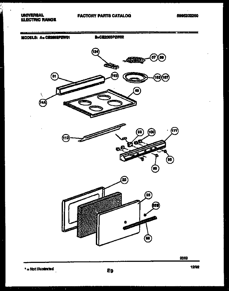 COOKTOP AND DOOR PARTS Diagram and Parts List for CE026SP2W2  Frigidaire Cooktop