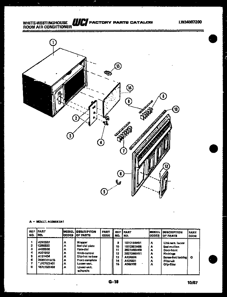 CABINET PARTS Diagram and Parts List for AC065K7A1  Frigidaire Air Conditioner
