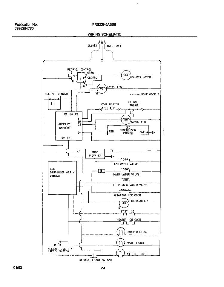 WIRING SCHEMATIC Diagram and Parts List for FRS23H5ASB6  Frigidaire Refrigerator