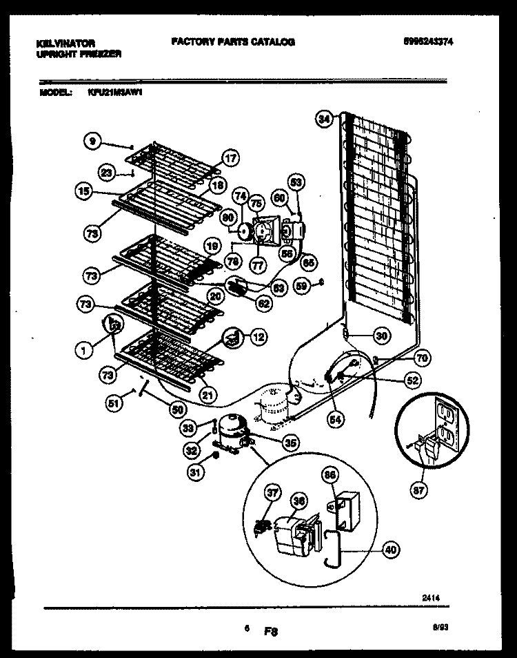 SYSTEM AND ELECTRICAL PARTS Diagram and Parts List for KFU21M3AW1  Kelvinator Freezer