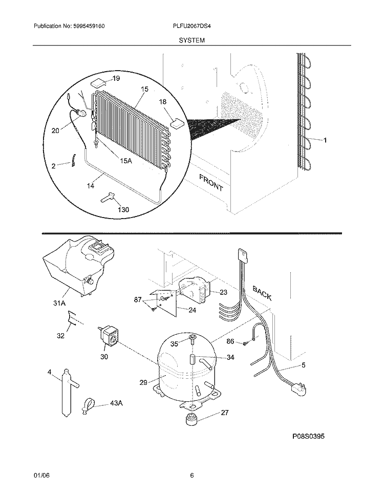 SYSTEM Diagram and Parts List for PLFU2067DS4  Frigidaire Freezer