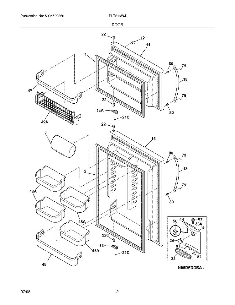 DOOR Diagram and Parts List for PLT219WJKM1  Frigidaire Refrigerator