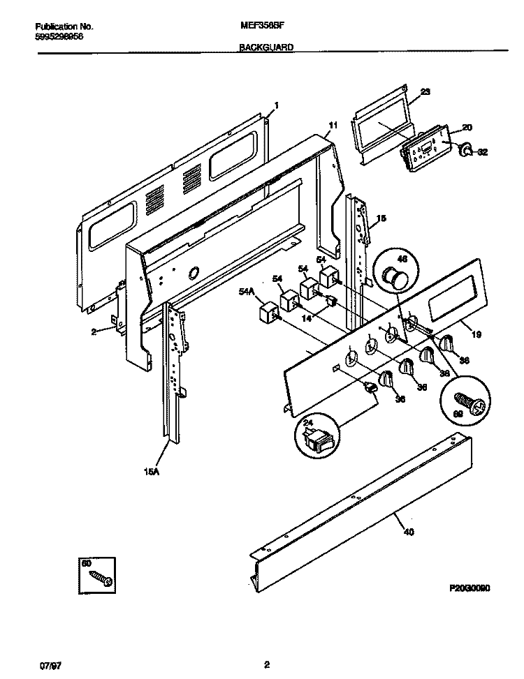BACKGUARD Diagram and Parts List for MEF356BFWB  Frigidaire Range