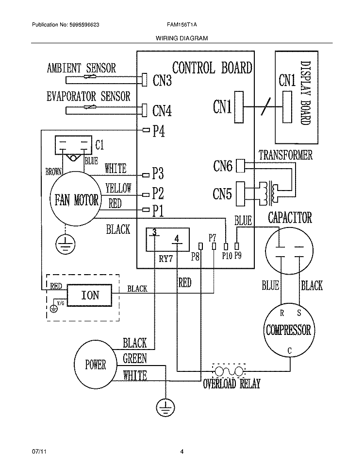 WIRING DIAGRAM Diagram and Parts List for FAM156T1A11  Frigidaire Air Conditioner