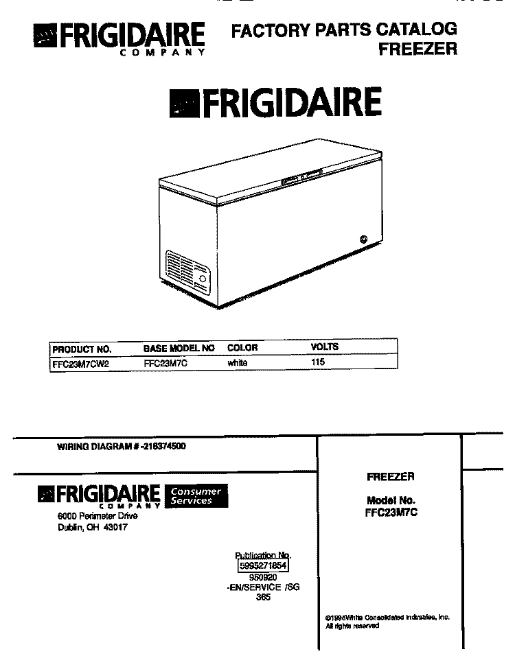 COVER Diagram and Parts List for FFC23M7CW2  Frigidaire Freezer