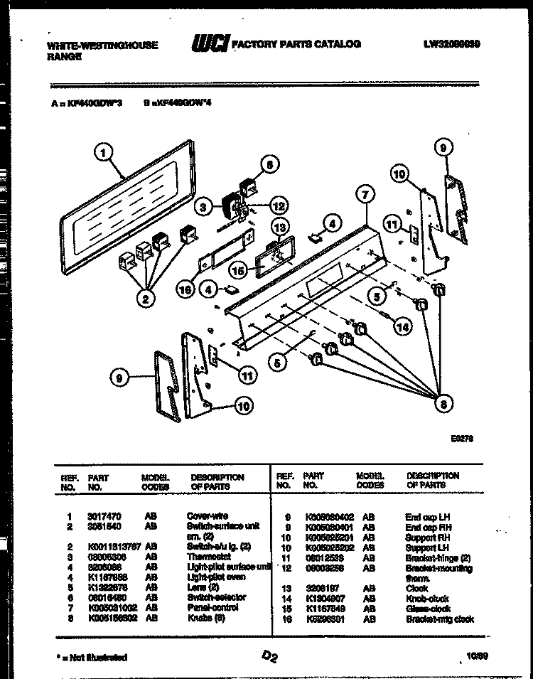 CONTROL PANEL Diagram and Parts List for KF440GDW4  Frigidaire Range