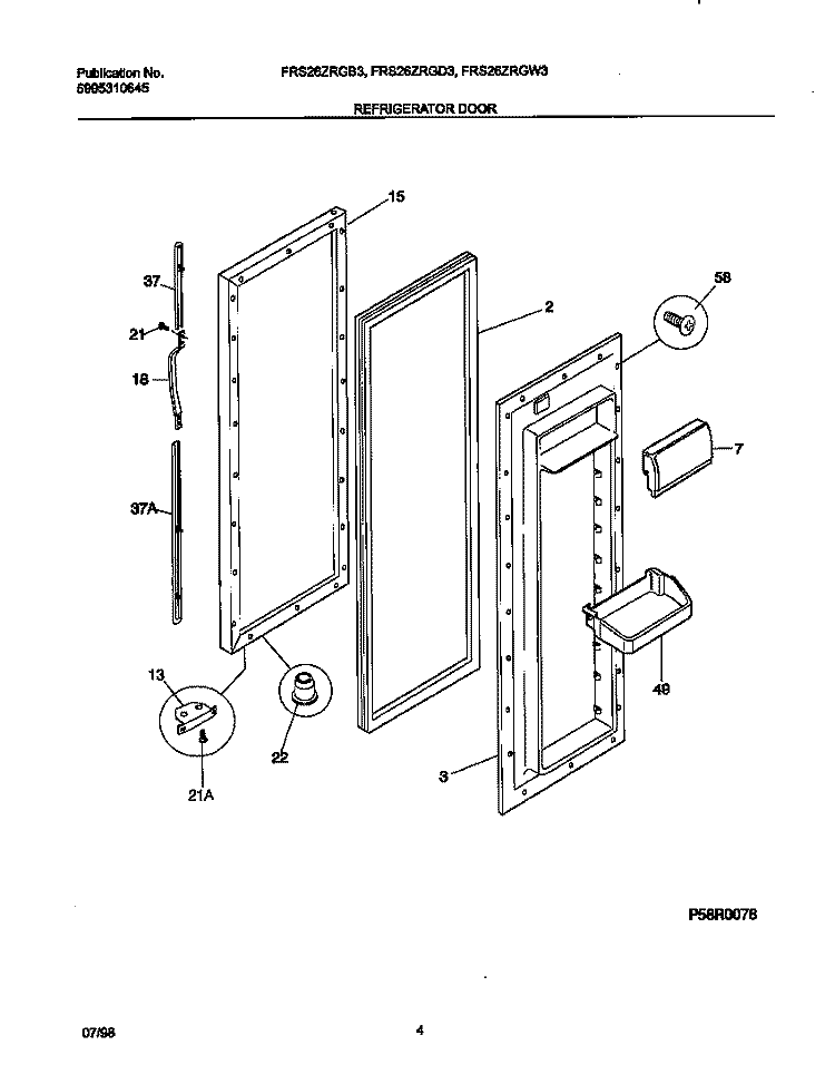 REFRIGERATOR DOOR Diagram and Parts List for FRS26ZRGW3  Frigidaire Refrigerator