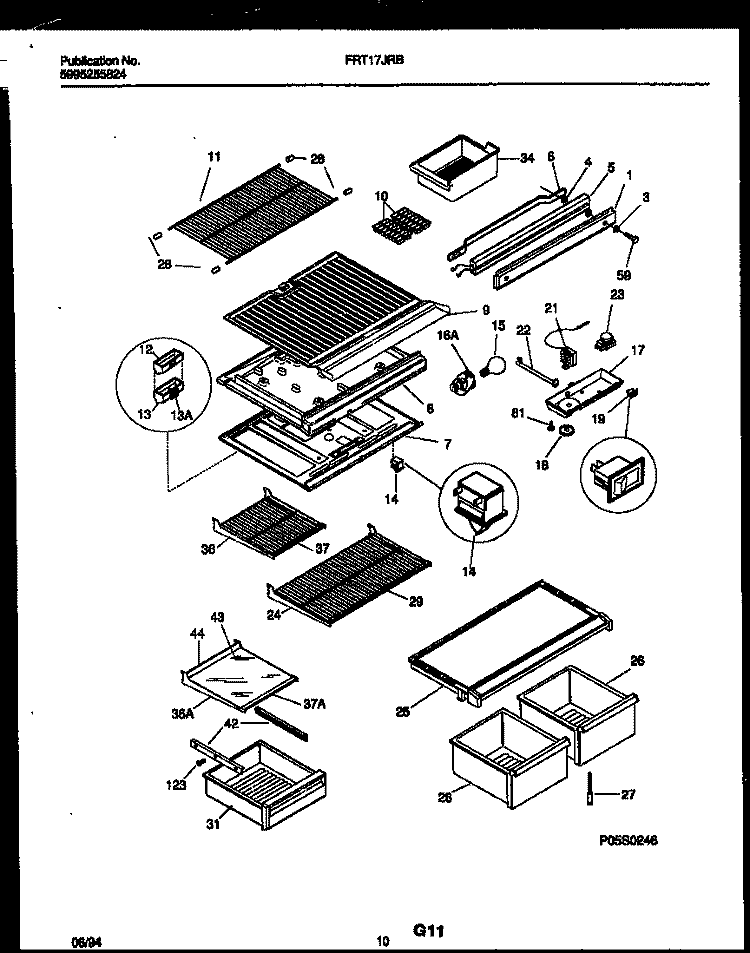 SHELVES AND SUPPORTS Diagram and Parts List for FRT17JRBD1  Frigidaire Refrigerator